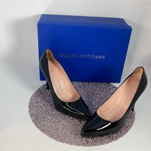 Stuart Weitzman Black Patent Leather Pointed Toe Stiletto Pumps